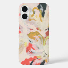 お名前入りのカラフルな抽象花アート iPhone 16ケース