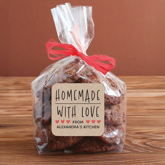 お名前入りのクラフト手作りラベル スクエアシール