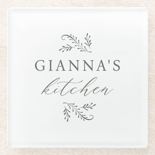 お名前入りの植物モチーフのキッチン雑貨 ガラスコースター (正面)