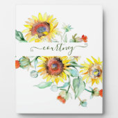 お名前入りの水彩ひまわり フォトプラーク (正面)