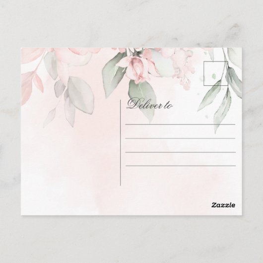 お名前入りの水彩ピンク花のハッピーバースデー ポストカード (裏面)
