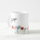 お名前入りの水彩画のワイルドフラワーズ コーヒーマグカップ (正面左)