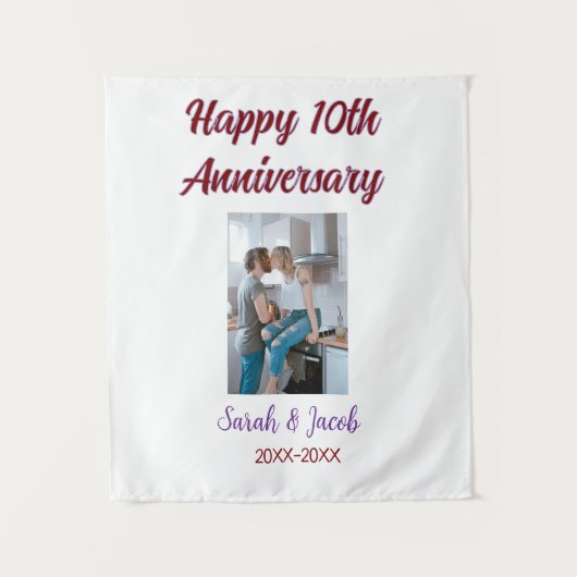 お名前入りの10周年フォトウェディングカップル タペストリー (正面)