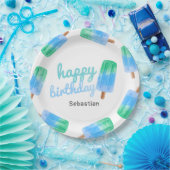 お名前入りアイス棒の男の子誕生日 ペーパープレート (パーティー)