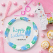 お名前入りアイス棒の男の子誕生日 ペーパープレート (パーティー)