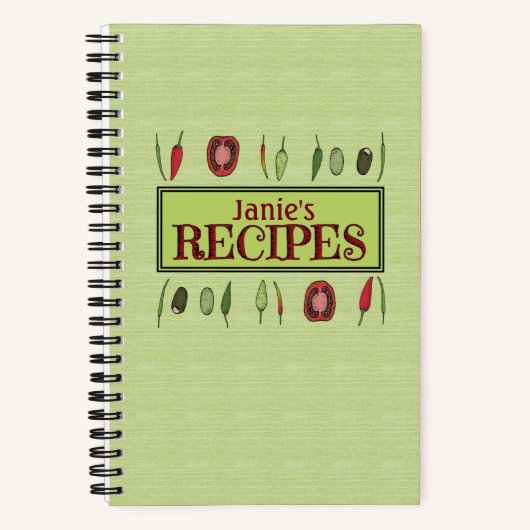 お名前入りカラフルピーマン スパイラル レシピブック ノートブック (正面)