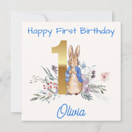 お名前入りクラシックうさぎ1歳の誕生日 カード
