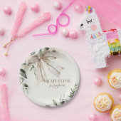 お名前入りクリーム色 タイング・ザ・ノット シャワー ペーパープレート (パーティー)