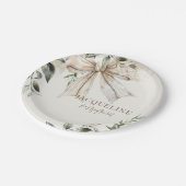 お名前入りクリーム色 タイング・ザ・ノット シャワー ペーパープレート (アングル)