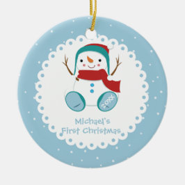 お名前入りスノーマンベイビーの初めてのクリスマス セラミックオーナメント