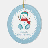 お名前入りスノーマンベイビーの初めてのクリスマス セラミックオーナメント (左)