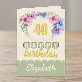 お名前入りフラワー 40歳の誕生日おめでとう フラワー イエロー カード