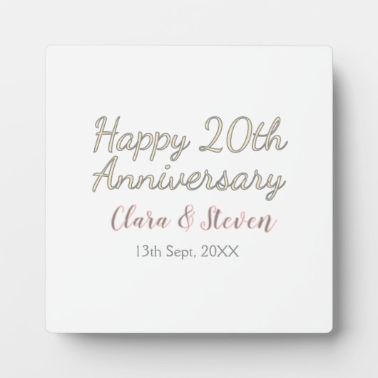 お名前入り結婚20周年記念　ピンク グレー パステルカラー フォトプラーク (正面)