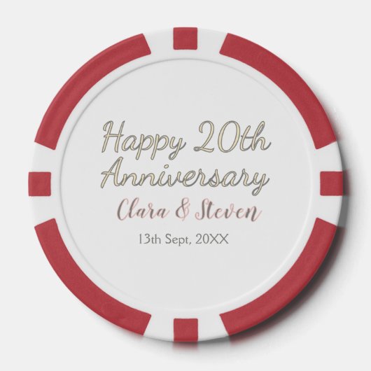 お名前入り結婚20周年記念　ピンク グレー パステルカラー ポーカーチップ (正面)