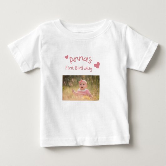 お名前入り赤ちゃんの初誕生日フォトTシャツ ベビーTシャツ (正面)