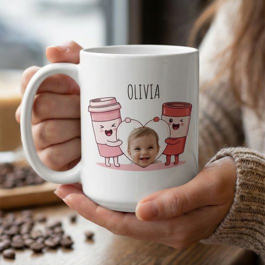 お名前入り赤ちゃんの1歳の誕生日フォト コーヒーマグカップ