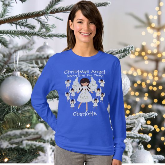 お名前入り面白いクリスマスの天使 Tシャツ