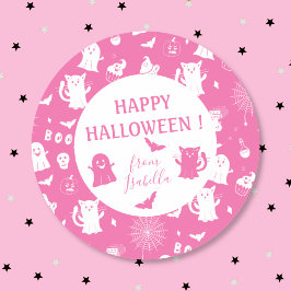 お名前入り かわいい スプーキー キッズ ピンクのハロウィンステッカー ラウンドシール