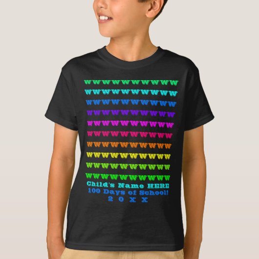お名前入り キッズ 名前, 楽しい 100日目の登校 Tシャツ (正面)