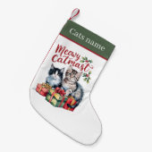 お名前入り クリスマスの猫 スモールクリスマスストッキング (正面 (吊り時))