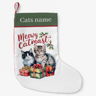 お名前入り クリスマスの猫 スモールクリスマスストッキング
