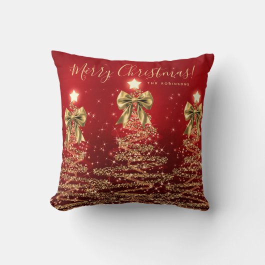 お名前入り ゴールド&レッド クリスマスツリー クッション (正面)