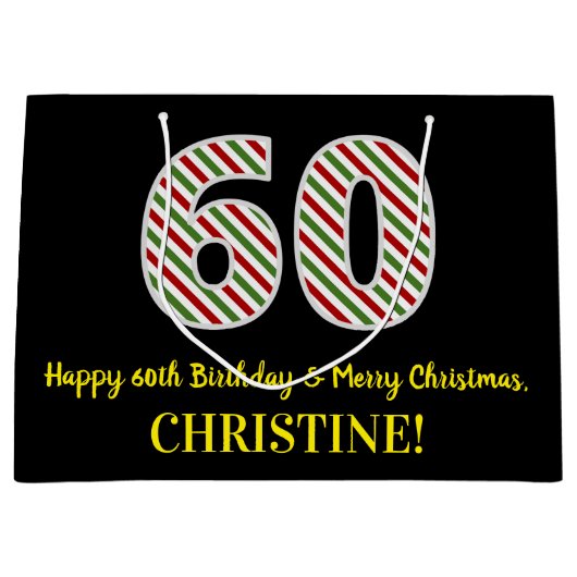 お名前入り ハッピィ 60歳の誕生日 メリークリスマス ラージペーパーバッグ (正面)
