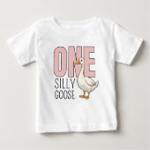 お名前入り ピンクのシリーゴースの1歳誕生日 ベビーTシャツ (正面)
