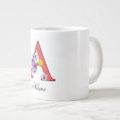 お名前入り フラワーモノグラム A + お名前 ジャンボコーヒーマグカップ (正面右)