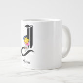 お名前入り フローラル モノグラム J + お名前 ジャンボコーヒーマグカップ (正面右)