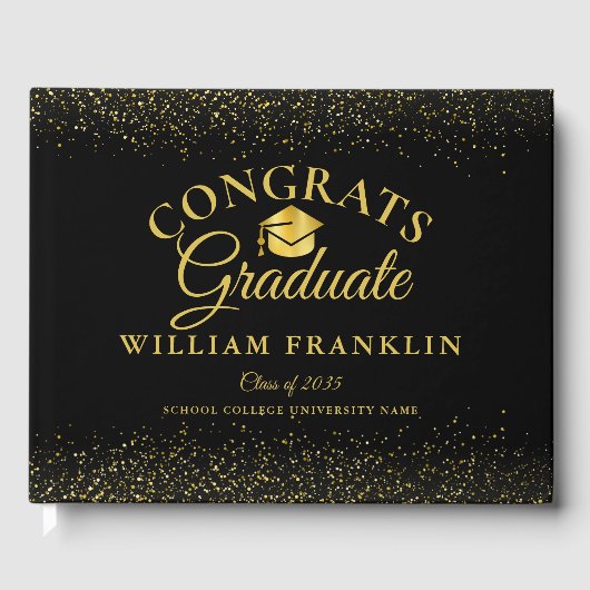 お名前入り ブラック ゴールド 現代の卒業式 ゲストブック (正面)