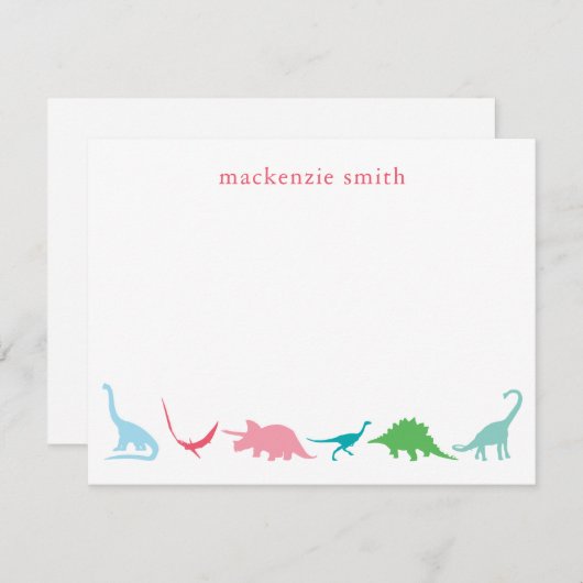 お名前入り プレップ風恐竜 グリーティングカード ノートカード (正面/裏面)