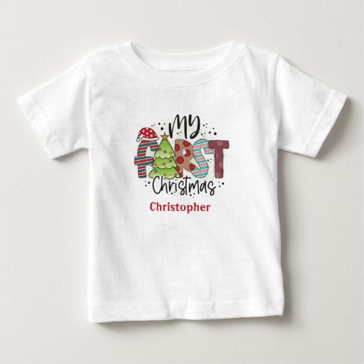 お名前入り マイ・ファースト・クリスマス ギフト ベビー服 ベビーTシャツ (正面)