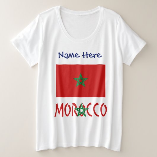 お名前入り モロッコとモロッコ国旗 プラスサイズTシャツ (デザイン正面)