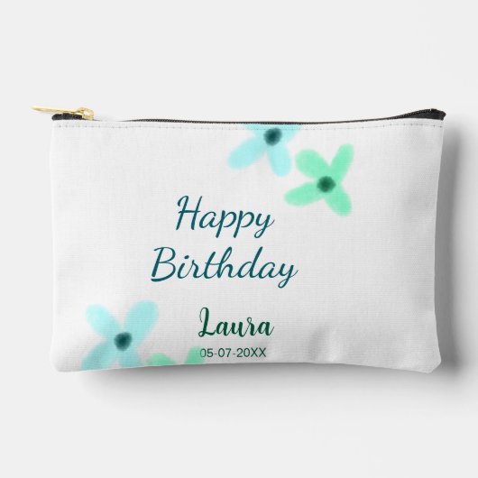 お名前入り　子供　1歳の誕生日　ブルー　グリーン　パステルカラー アクセサリーポーチ (正面)
