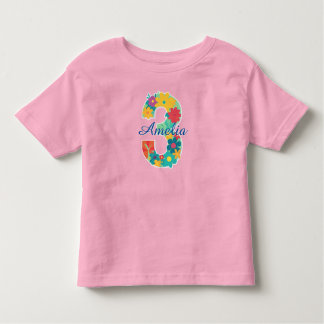 お名前入り 花の数字3-幼児用Tシャツ トドラーTシャツ