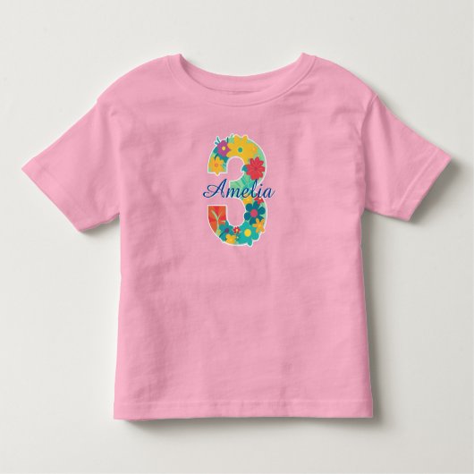 お名前入り 花の数字3-幼児用Tシャツ トドラーTシャツ (正面)