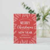 お名前入り 赤いクリスマスと新年のお祝いメッセージ シーズンポストカード (スタンド正面)