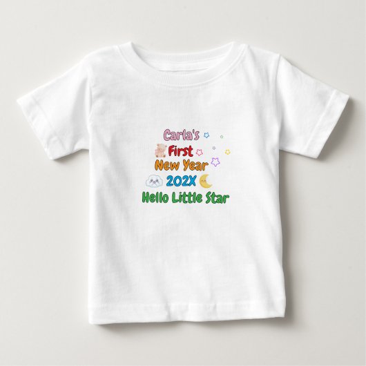 お名前入り 赤ちゃんの初めての新年 - かわいいデザイン ベビーTシャツ (正面)