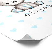 お名前入り 赤ちゃん男の子のテディベア ブルーハート ポスター (角)