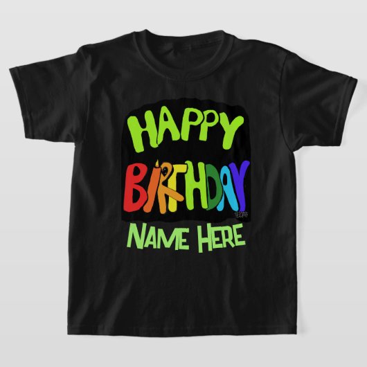 お名前入り 輝くハッピーバースデー Tシャツ (レイダウン)