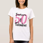 お名前入り 50歳の誕生日お祝いピンクのバースデーグッズ Tシャツ (正面)