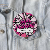 お名前入り GIRL POWER コミックブック ピンク 缶バッジ (インサイチュ)