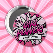 お名前入り GIRL POWER コミックブック ピンク 缶バッジ