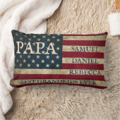 お名前入り PAPA お孫さんの名前 アメリカ国旗 ランバークッション (ブランケット)