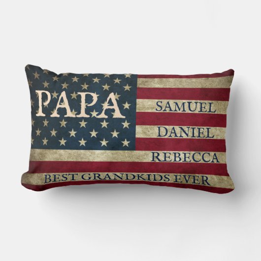 お名前入り PAPA お孫さんの名前 アメリカ国旗 ランバークッション (正面)