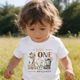 お名前入り WILD ONE サファリ 1歳の誕生日 ベビーTシャツ