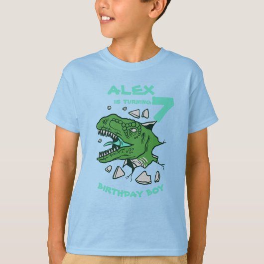 お名前入りROAR T-Rex バースデーボーイTシャツ Tシャツ (正面)