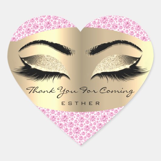 お名前来ハートピンク金ゴールド ハートシール (正面)