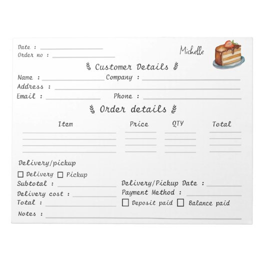 お名前追加 パティスリー カップケーキ専門店 オーダーシート ノートパッド (正面)